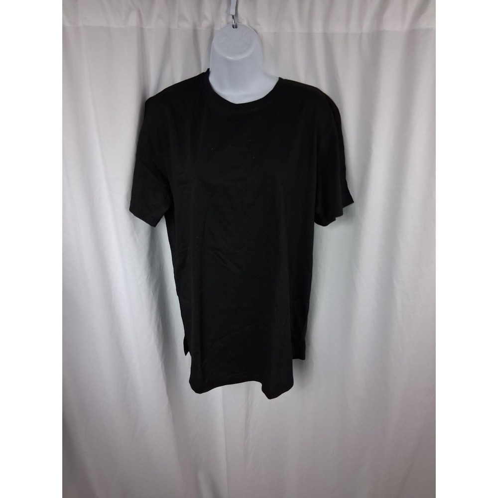 TEZO Shirt Mens Large Black Gym Collection Athletic Performance Stretch Crewneck